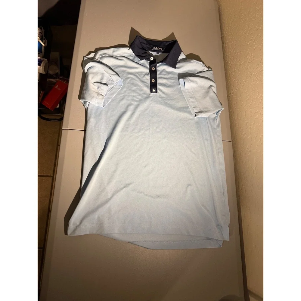 Bad Birdie Mens Golf Polo Shirt Light Blue Navy SS24FI-BBMP007-534 Size L